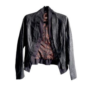 DANIER Leather Button Front Long Sleeve Jacket Blazer Black XXXS